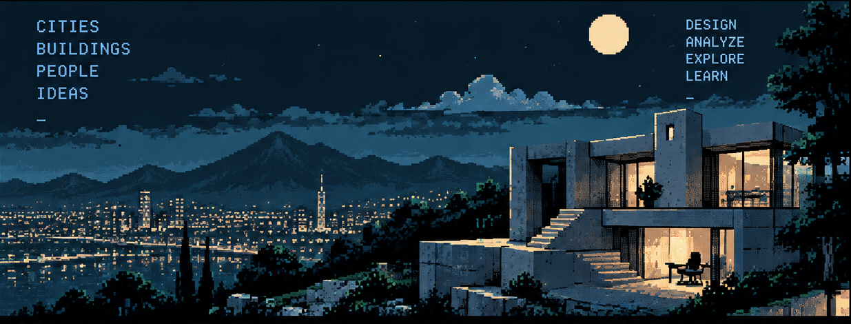 Pixel art architecture landscape
